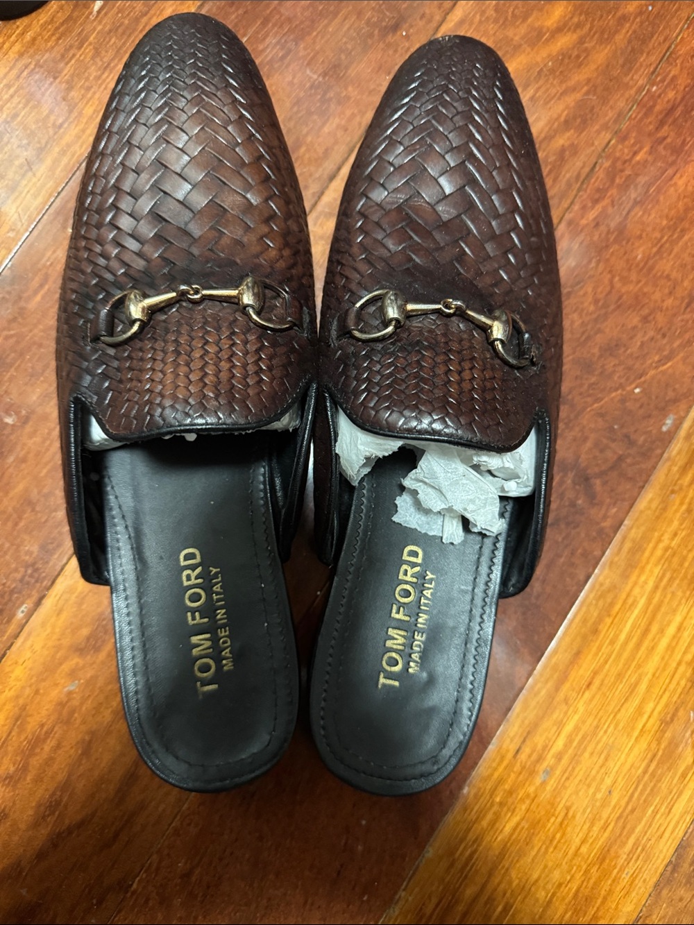 Tom Ford Brown Woven Leather Horsebit Backless Loafers